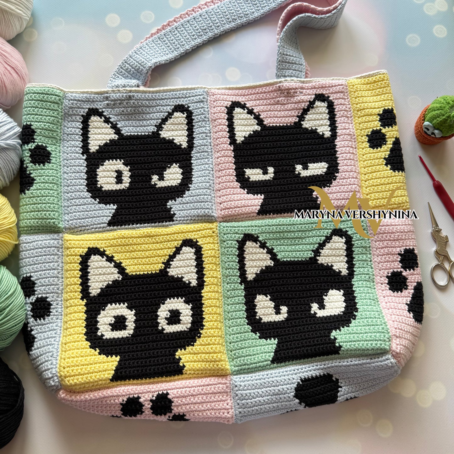 Cat emotions tote bag crochet pattern