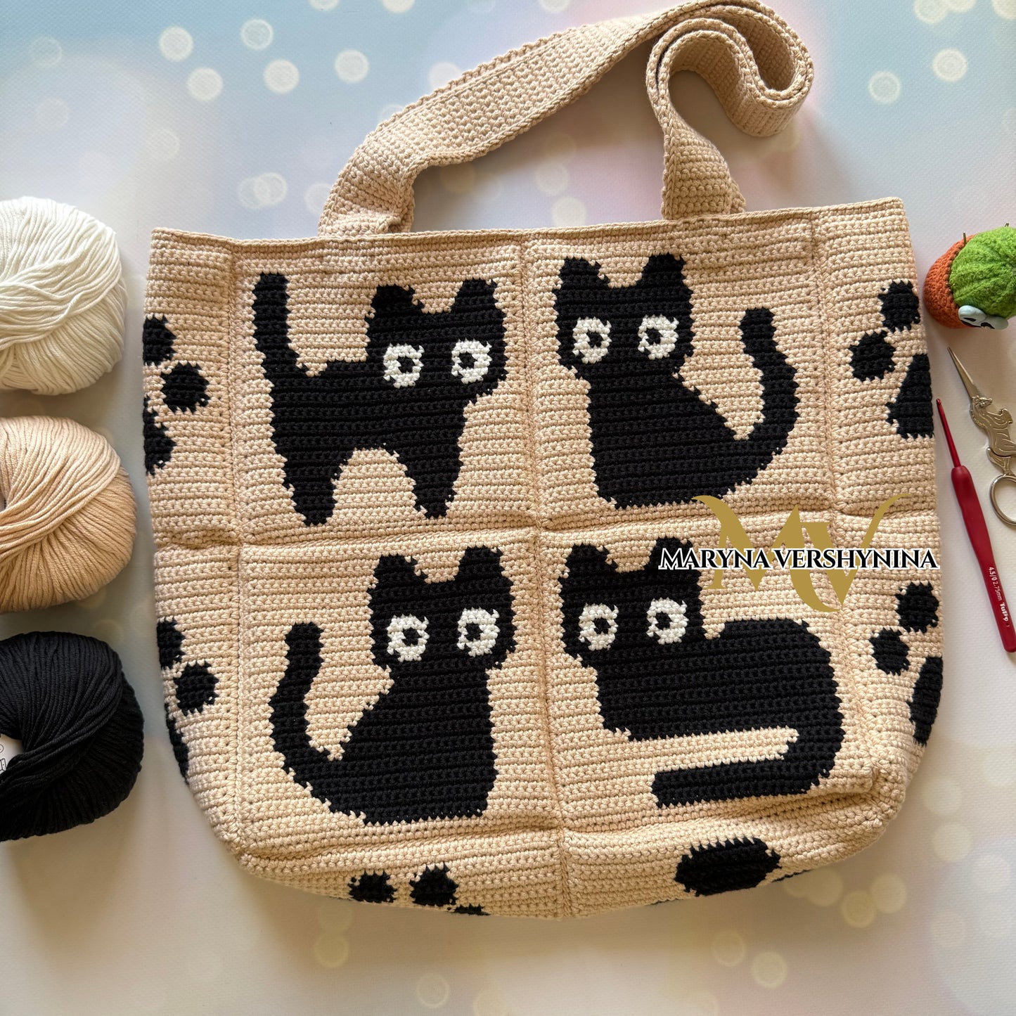 Cute black cats bag crochet pattern