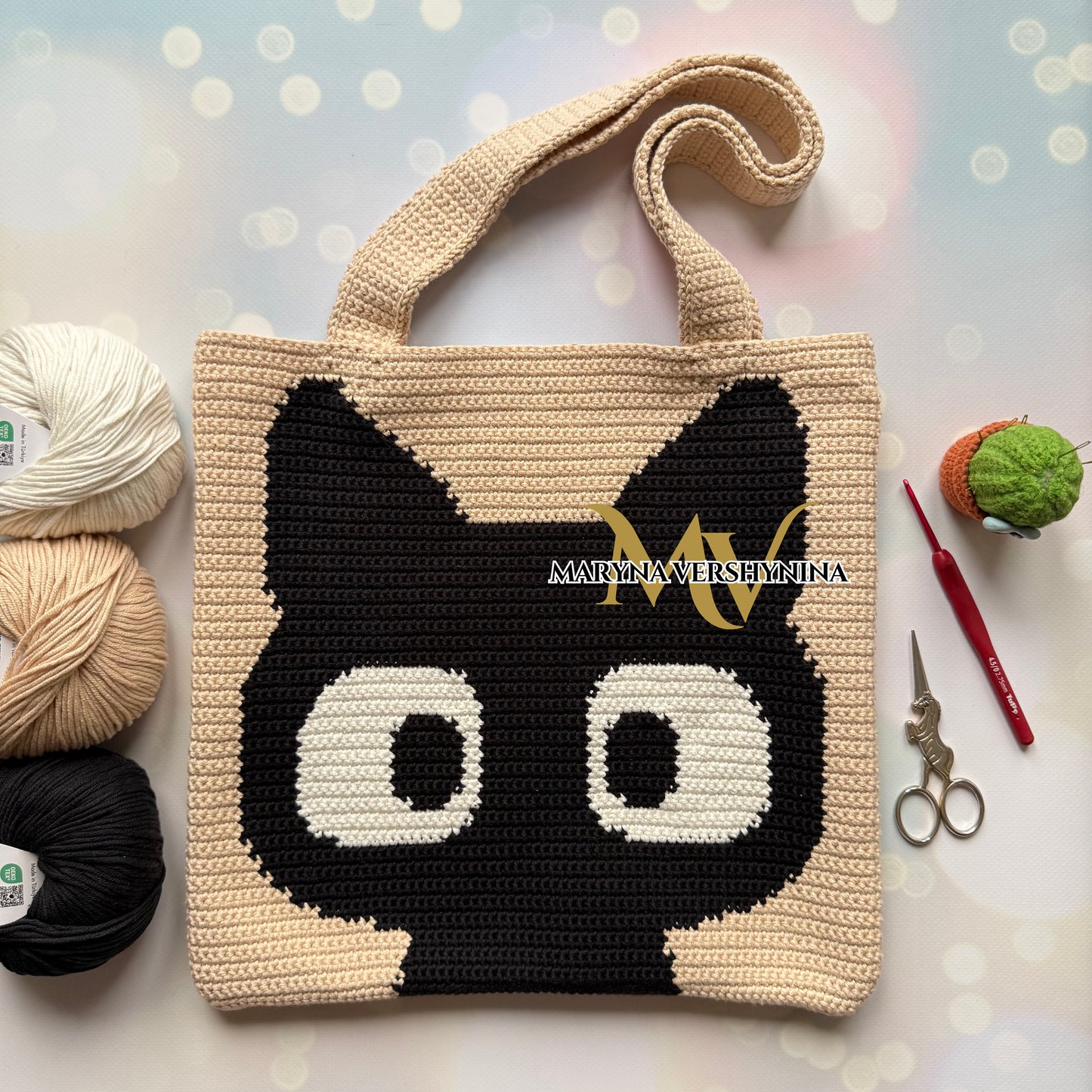 Cute black cat bag crochet pattern