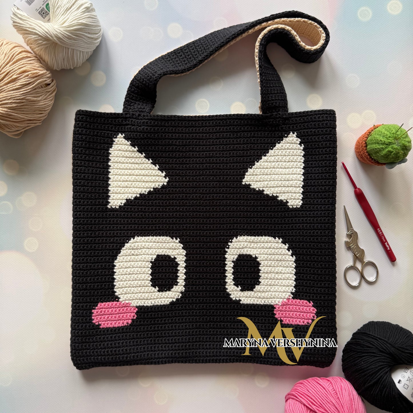 Cute black cat bag crochet pattern