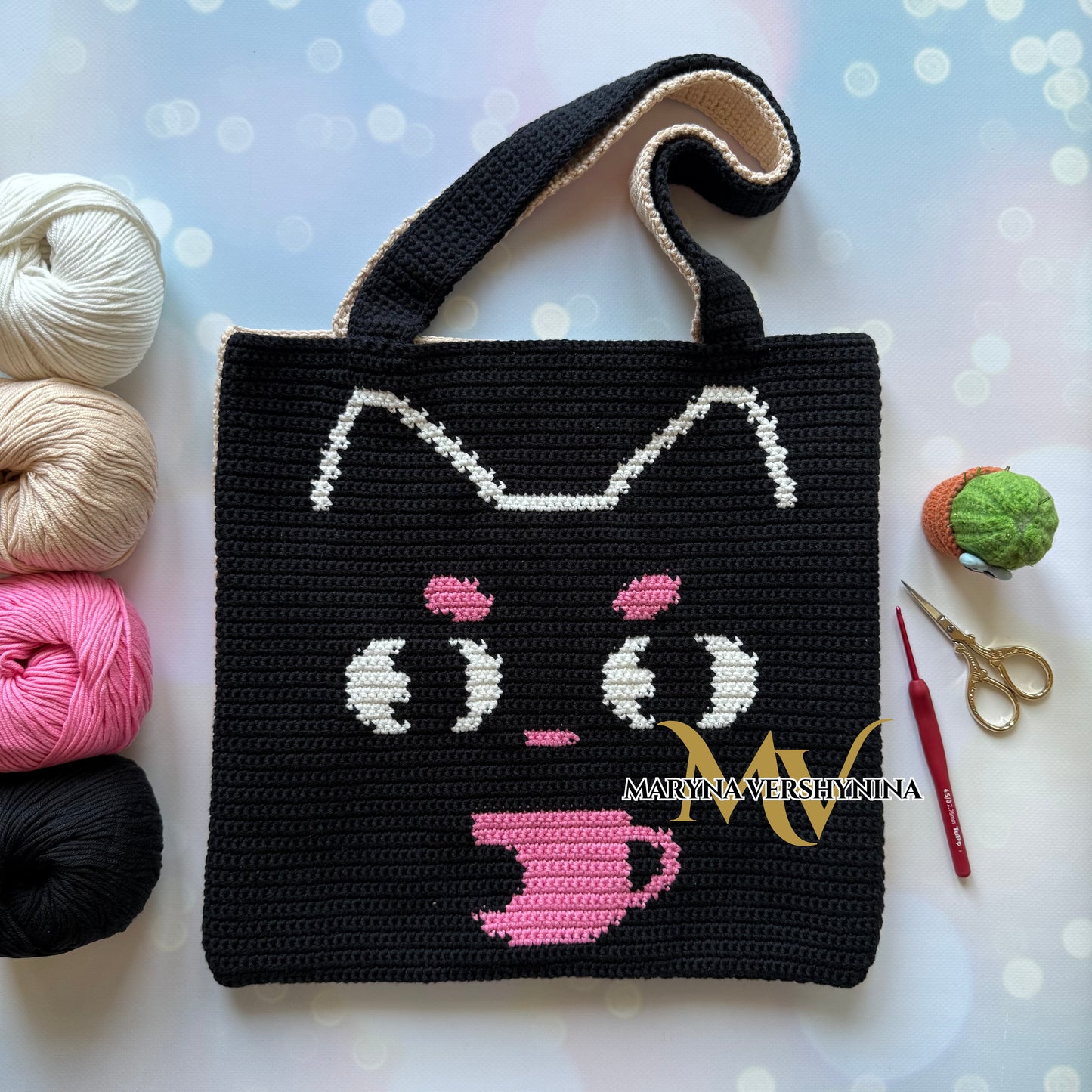 Black cat with a cup Bag Crochet pattern