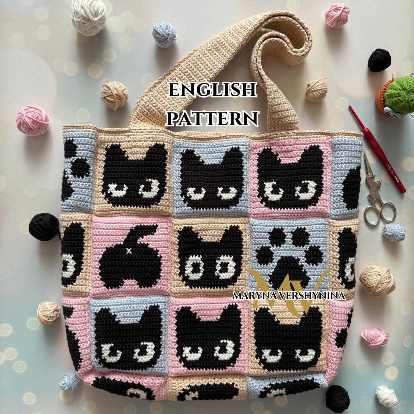 Cat squares tote bag Crochet Pattern