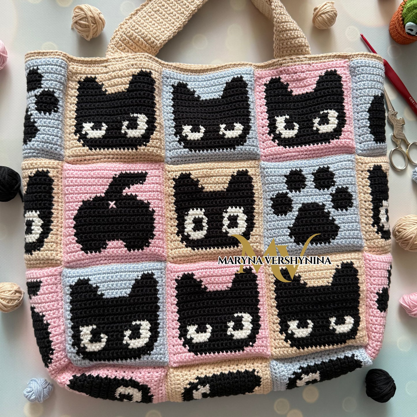 Cat squares tote bag Crochet Pattern