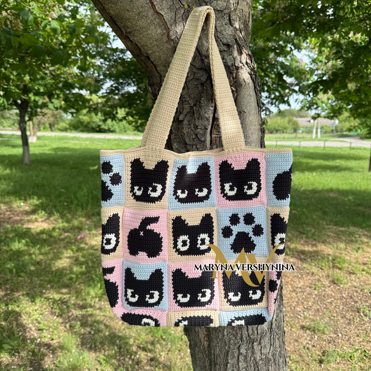 Cat squares tote bag Crochet Pattern