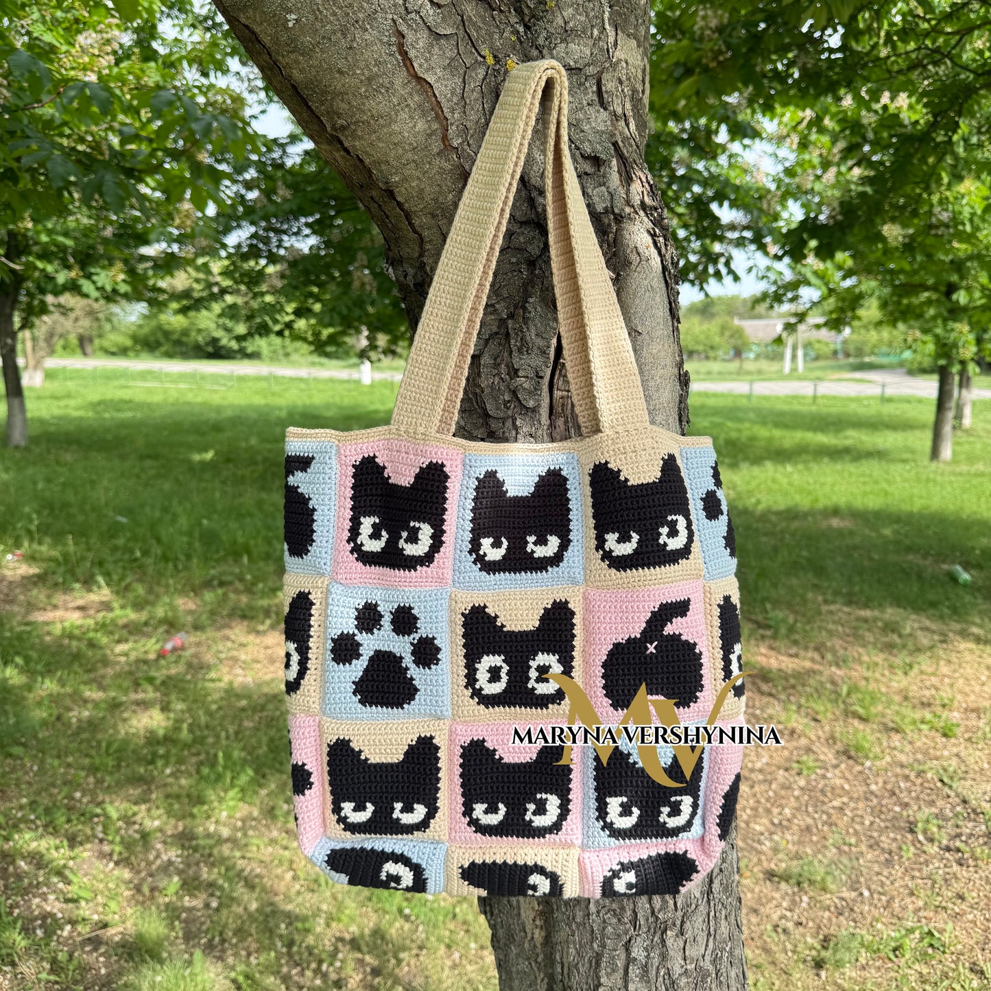 Cat squares tote bag Crochet Pattern
