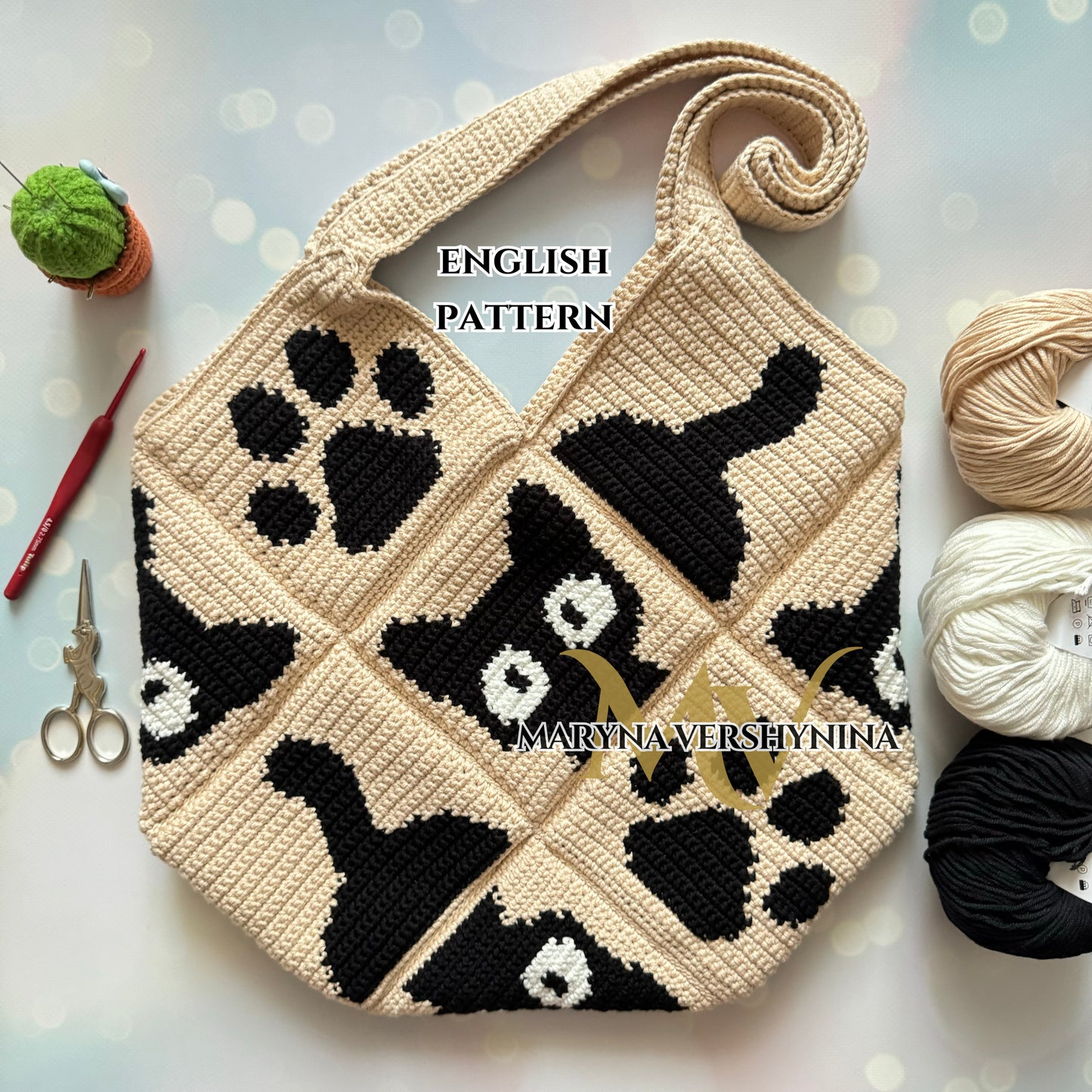 Cat, paw, tail bag Crochet Pattern