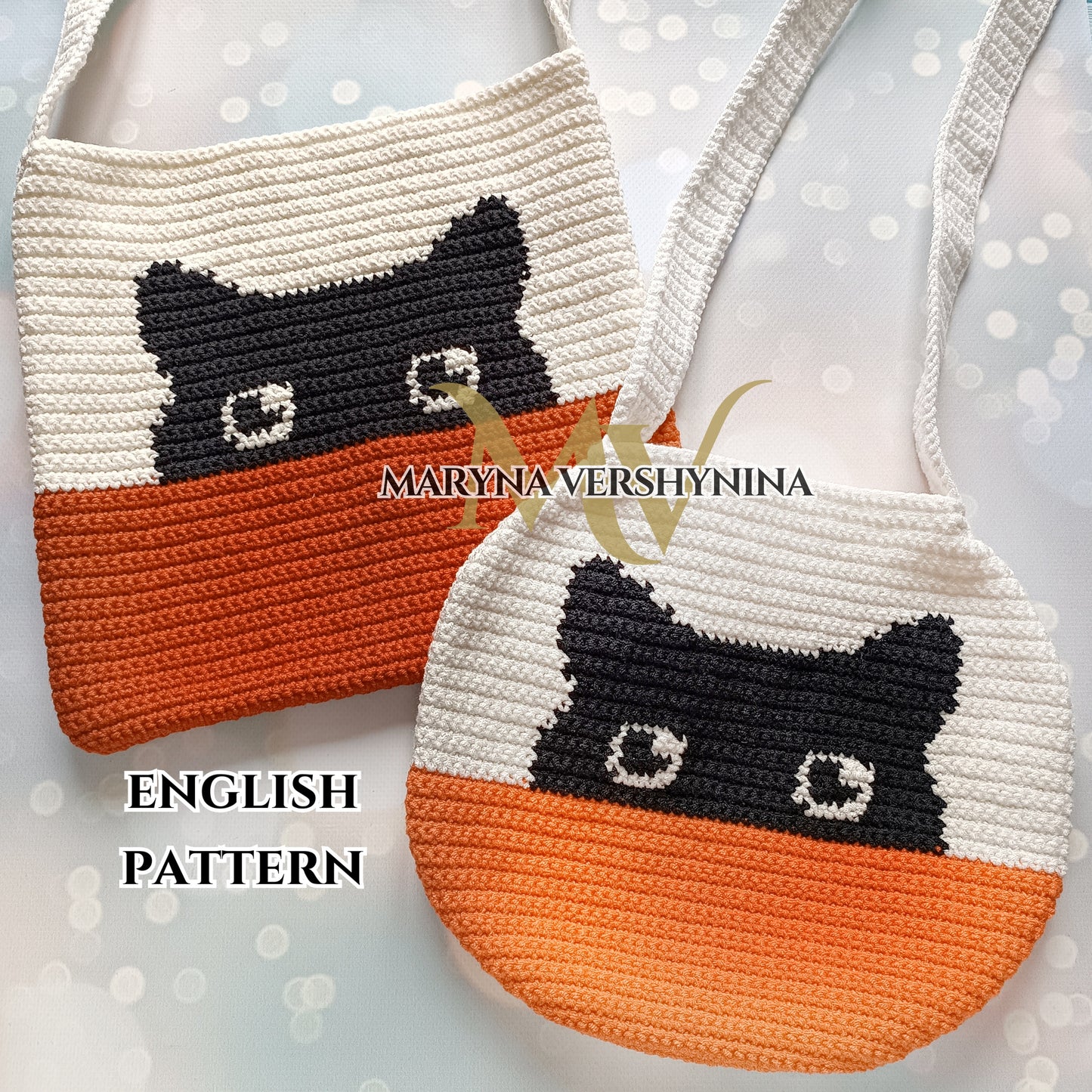 Black cat square bag and Black cat round bag Crochet Pattern
