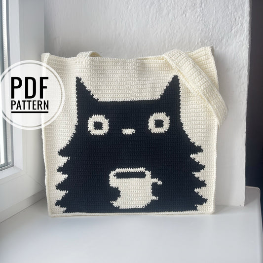 Black cat with a cup crochet pattern