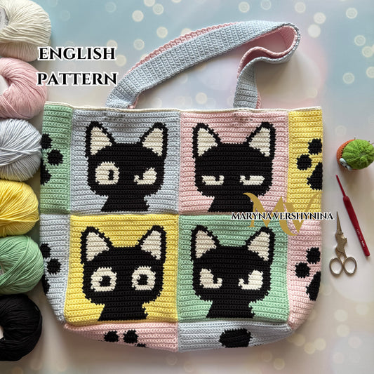 Cat emotions tote bag crochet pattern