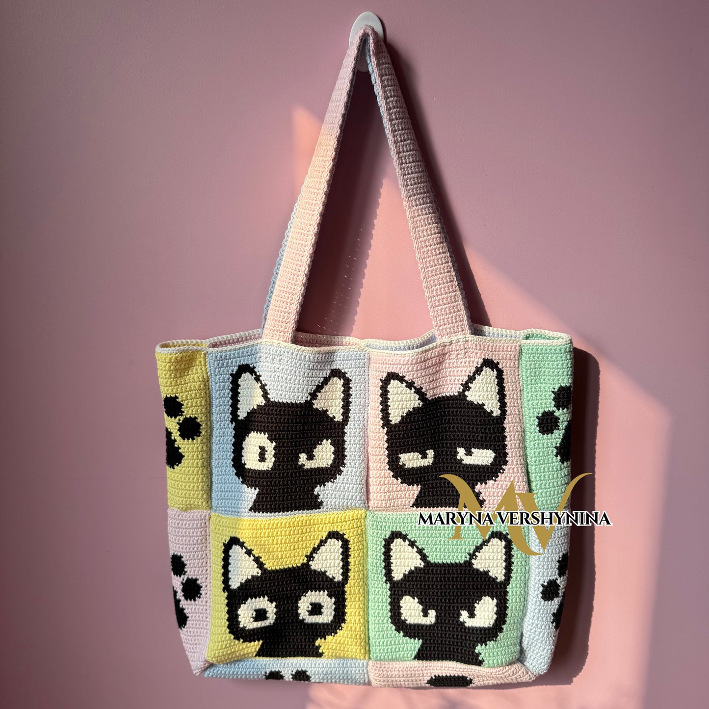 Cat emotions tote bag crochet pattern