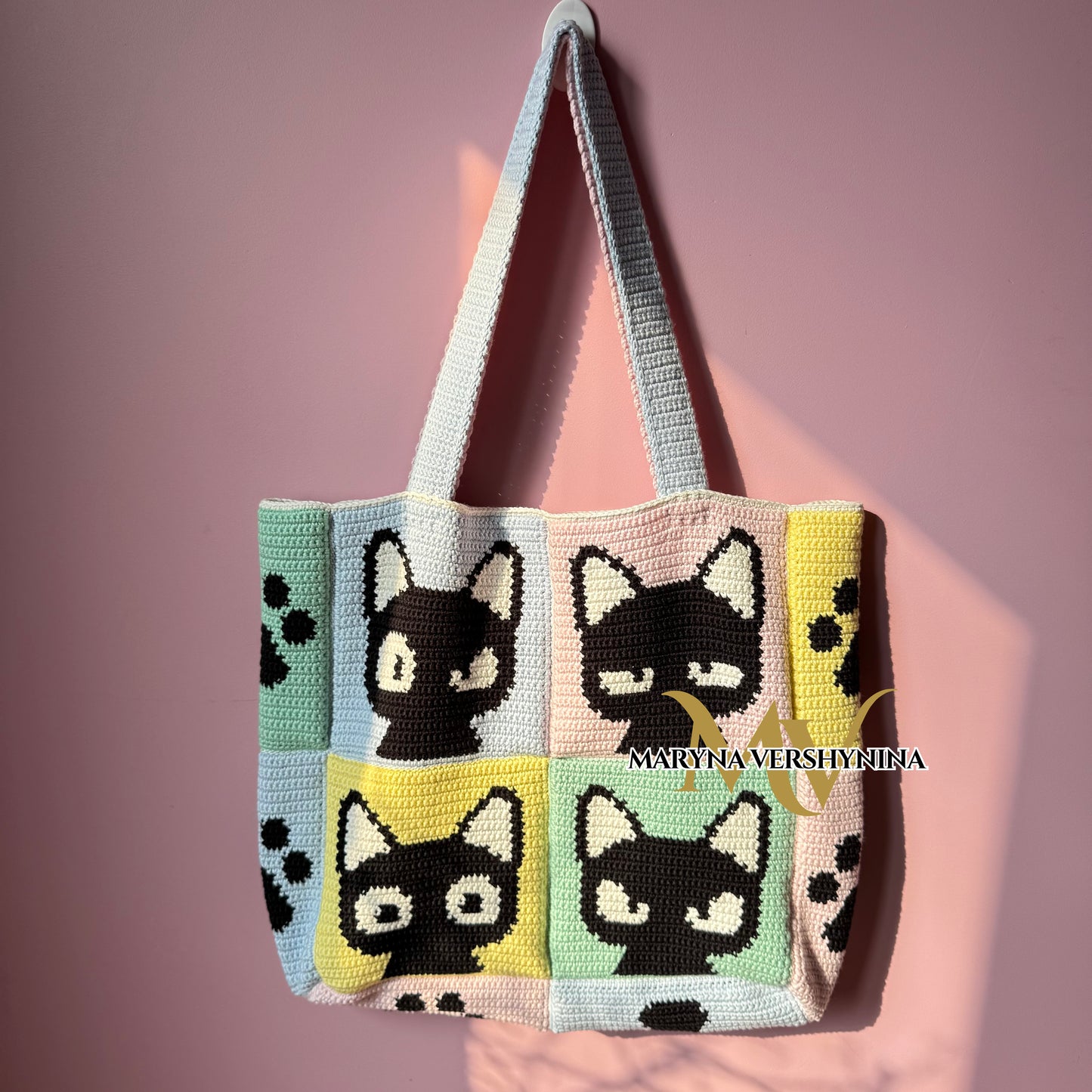 Cat emotions tote bag crochet pattern