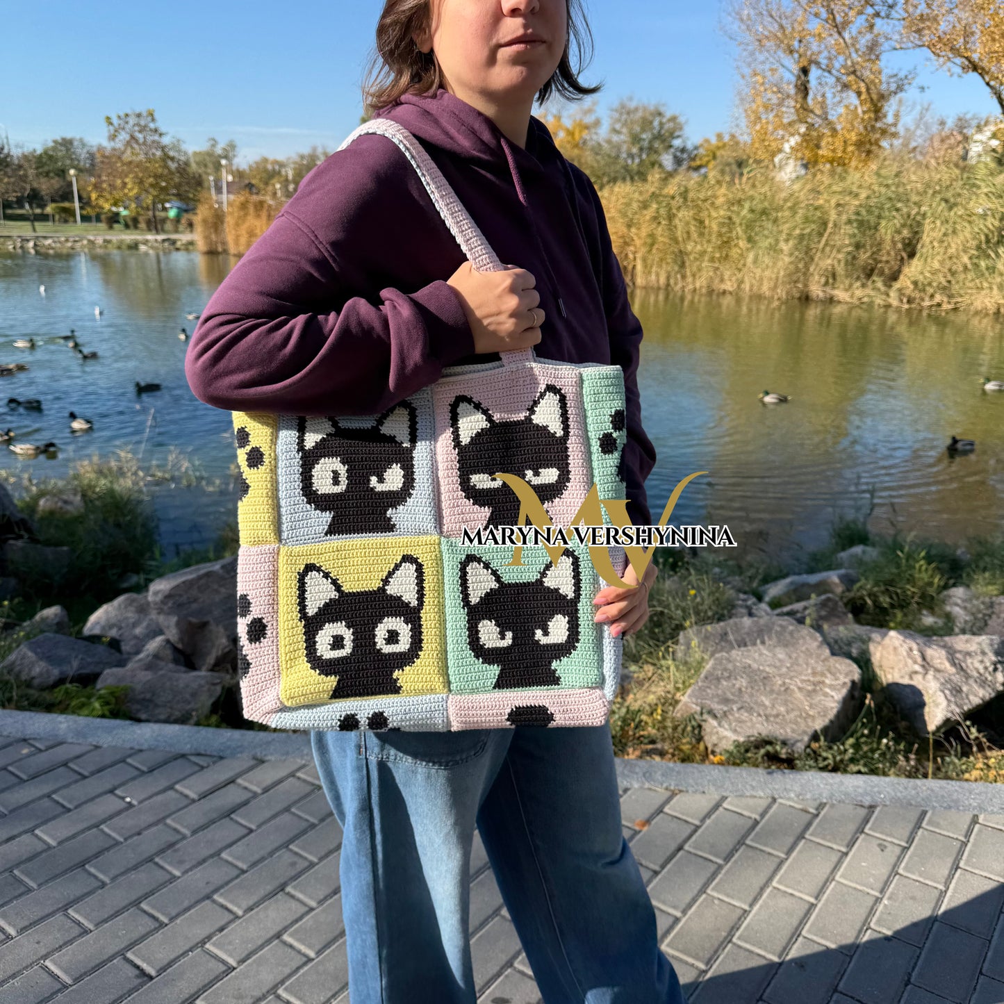 Cat emotions tote bag crochet pattern