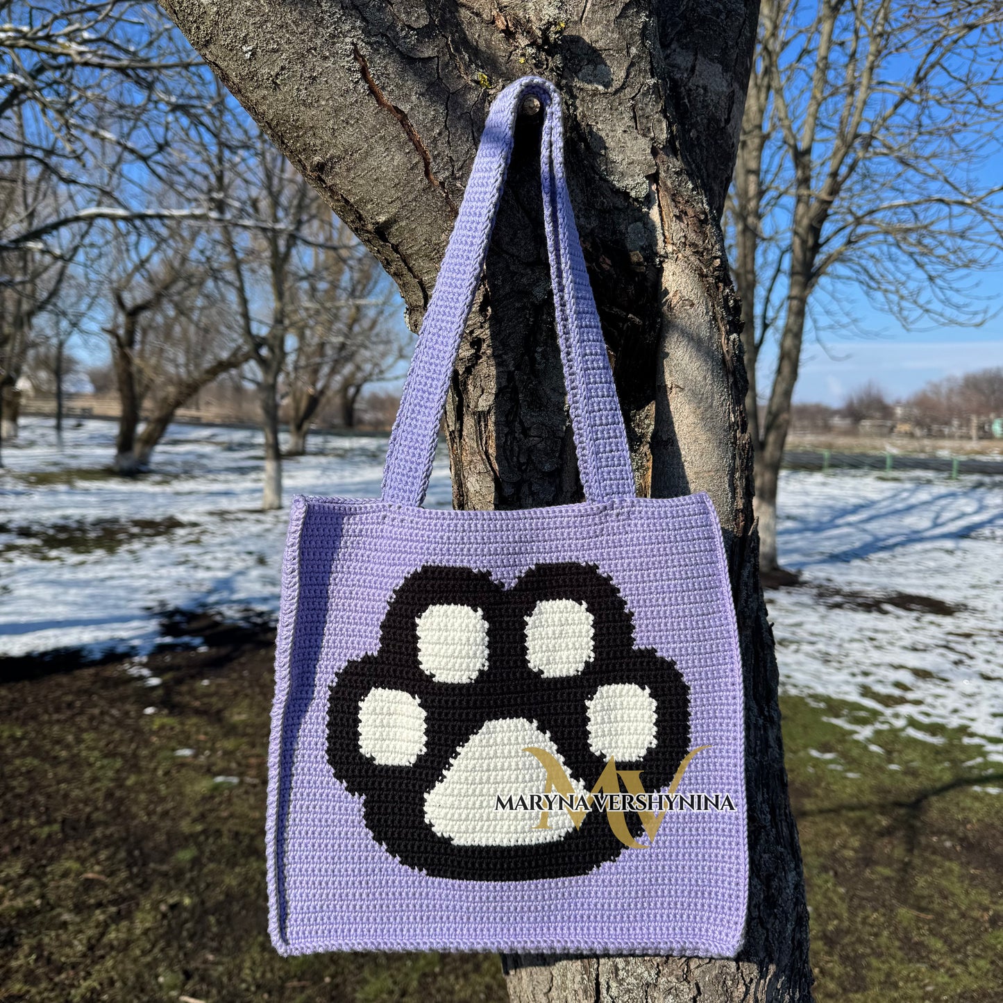 Black Cat on Purple Bag Crochet Pattern