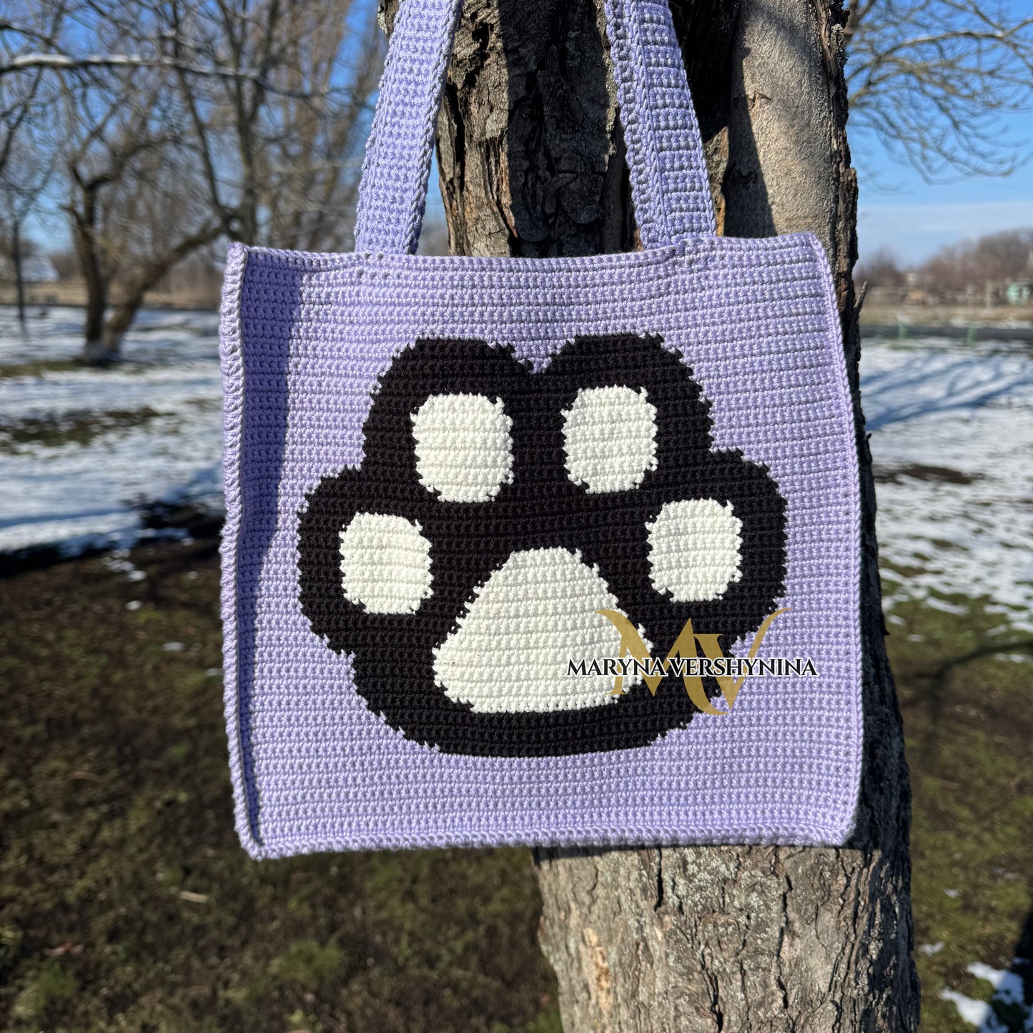Black Cat on Purple Bag Crochet Pattern