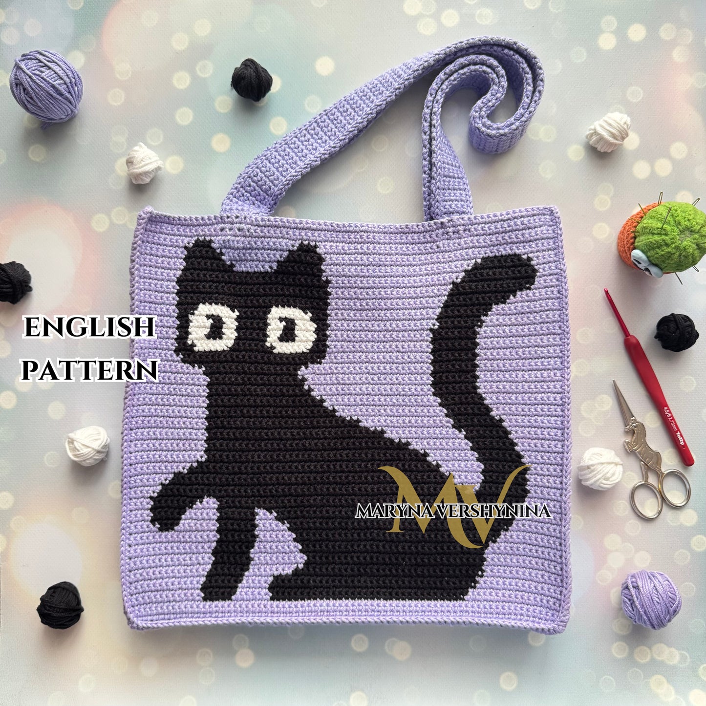Black Cat on Purple Bag Crochet Pattern