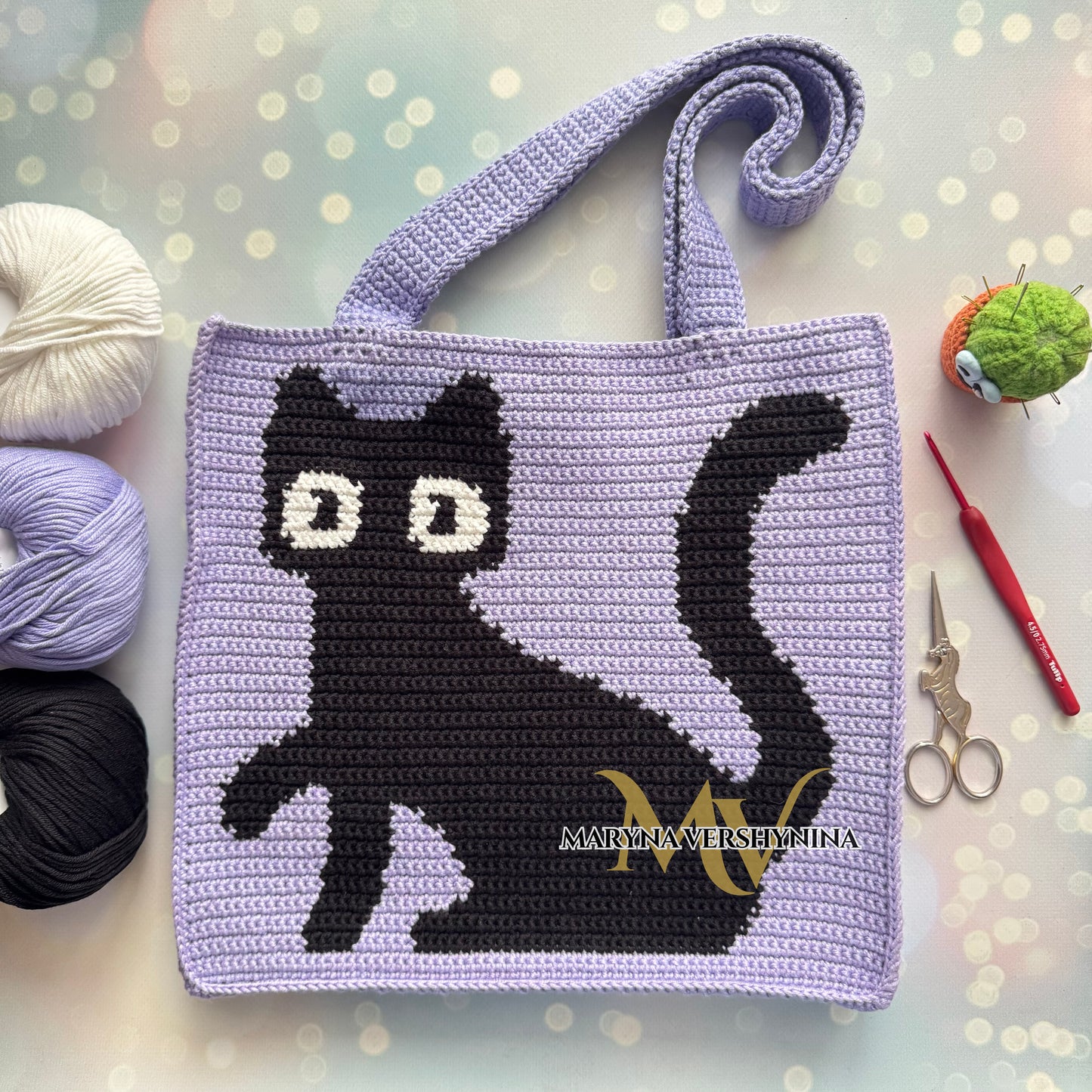 Black Cat on Purple Bag Crochet Pattern