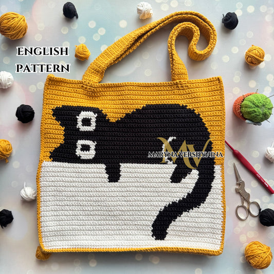 Black Cat (gold and white) Bag Crochet Pattern