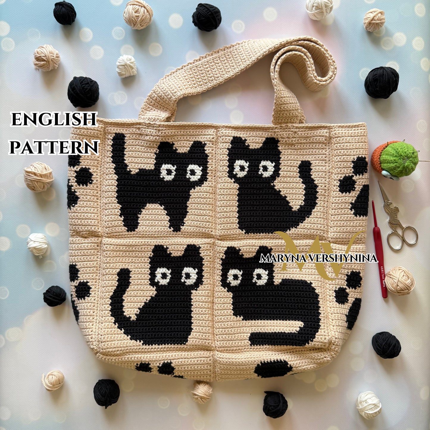 Cute black cats bag crochet pattern