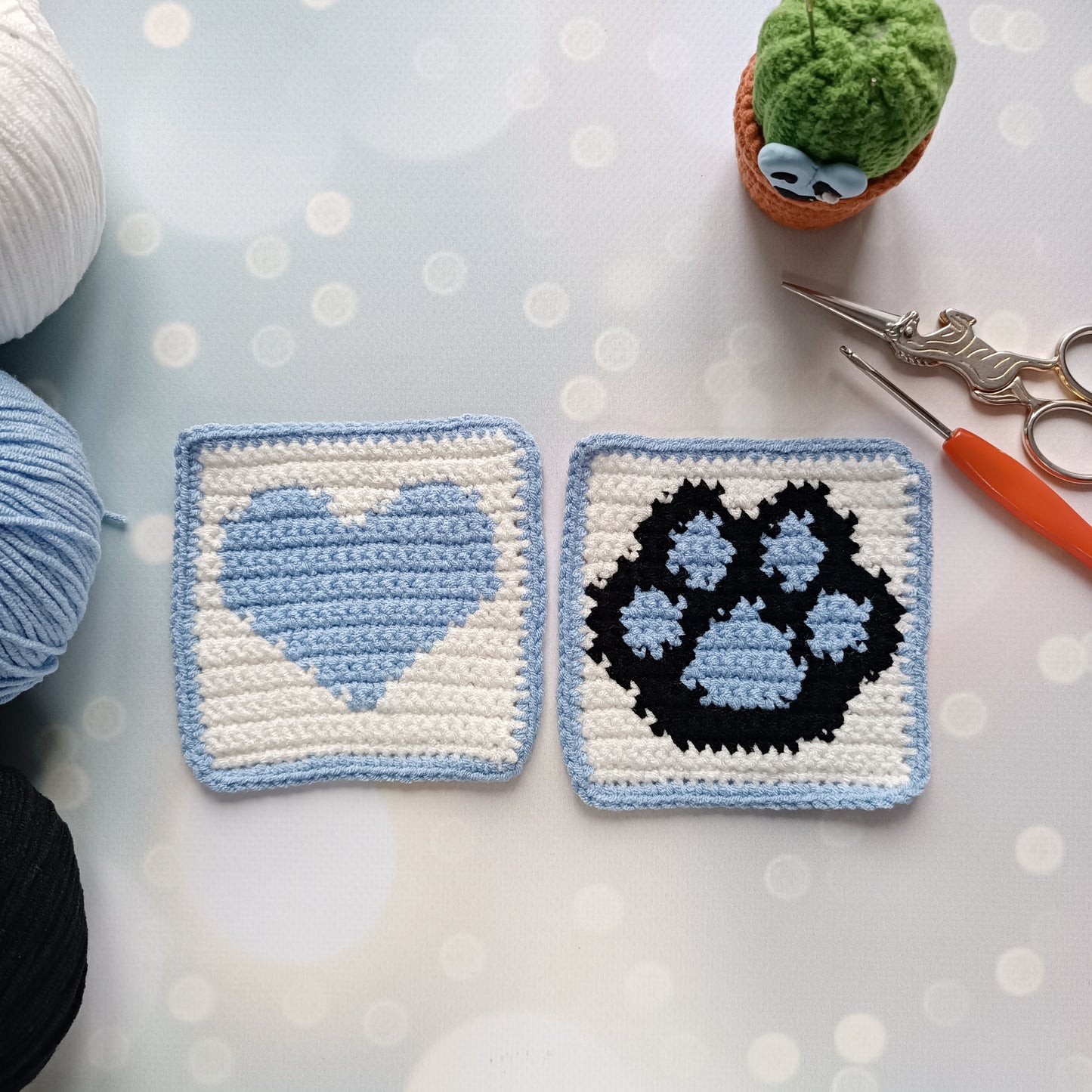 Paw and Heart Coaster Crochet Pattern