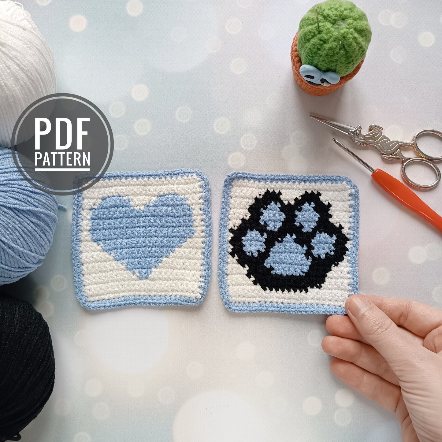 Paw and Heart Coaster Crochet Pattern