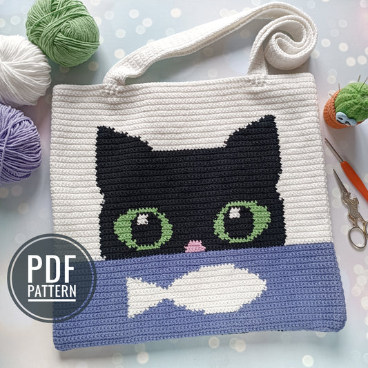 Cat with fish bag Crochet Pattern