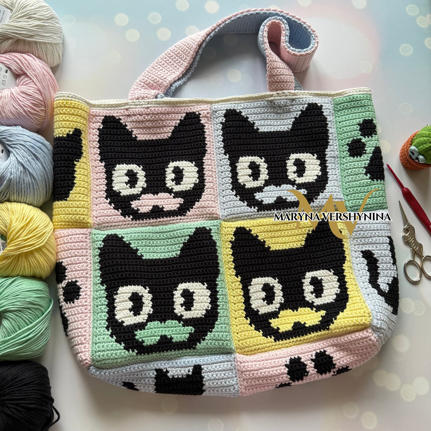 Mustache cat bag crochet pattern
