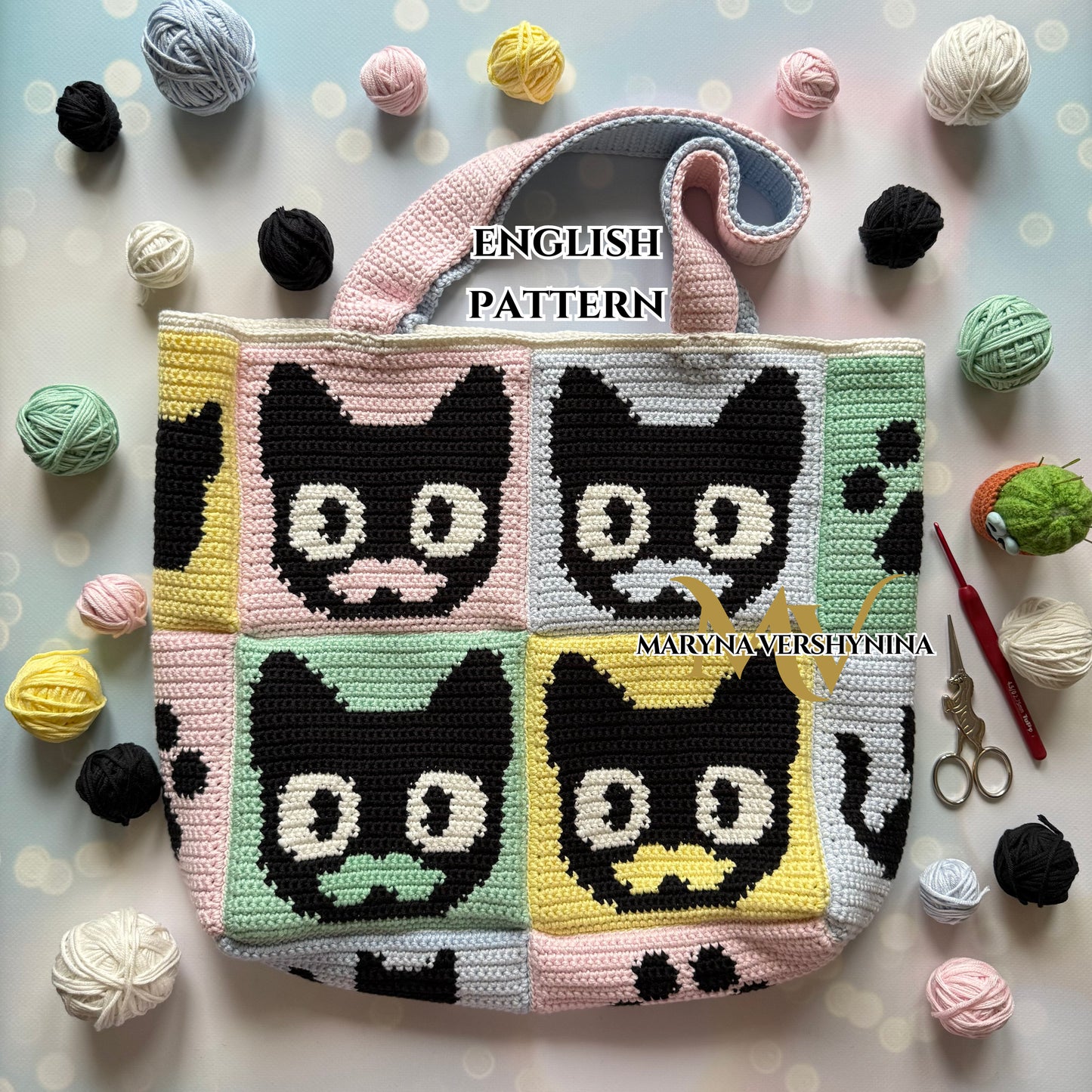 Mustache cat bag crochet pattern