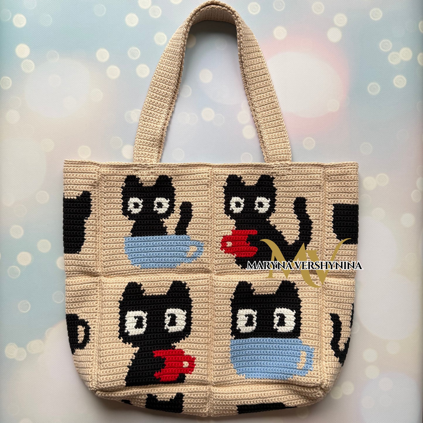 Cats and cups bag crochet pattern