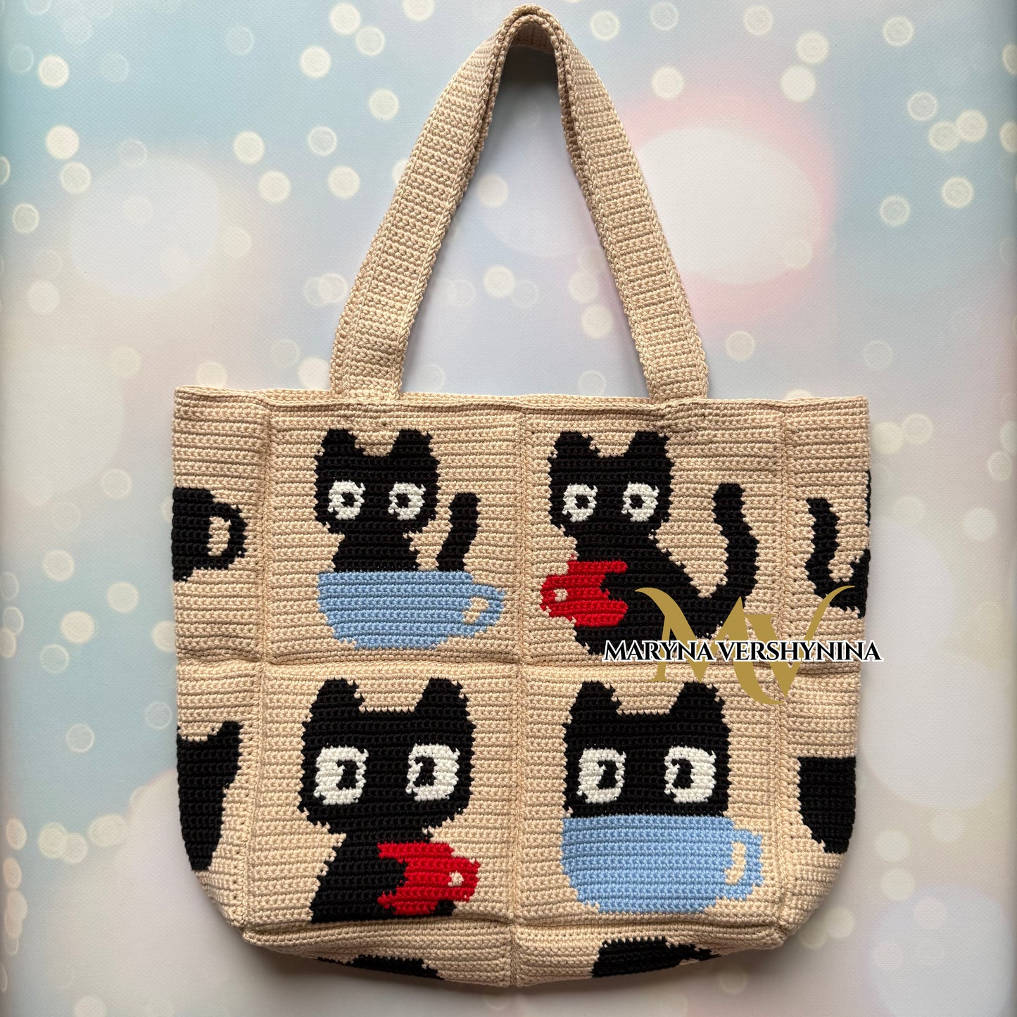 Cats and cups bag crochet pattern