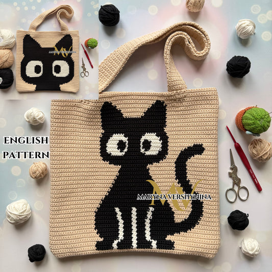 Cute black cat bag crochet pattern