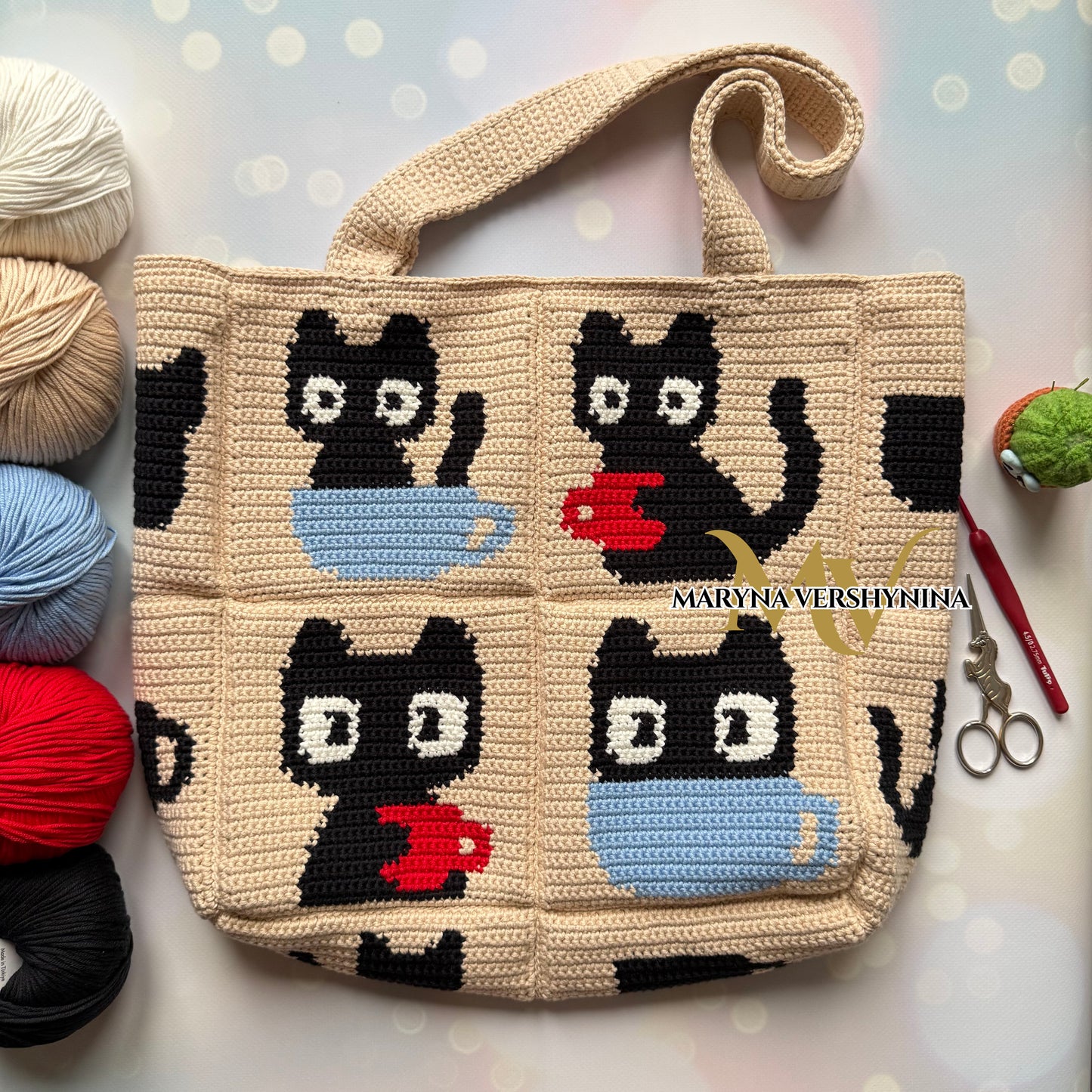 Cats and cups bag crochet pattern