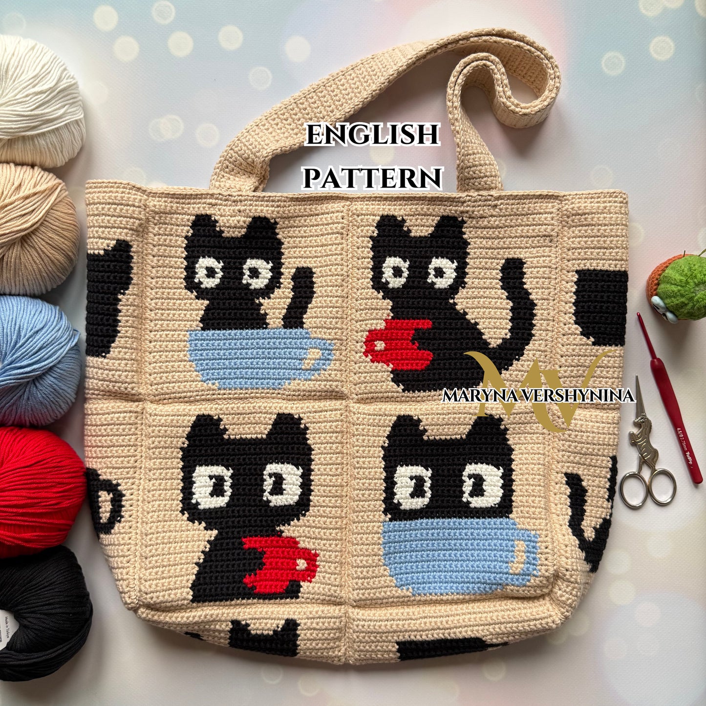 Cats and cups bag crochet pattern