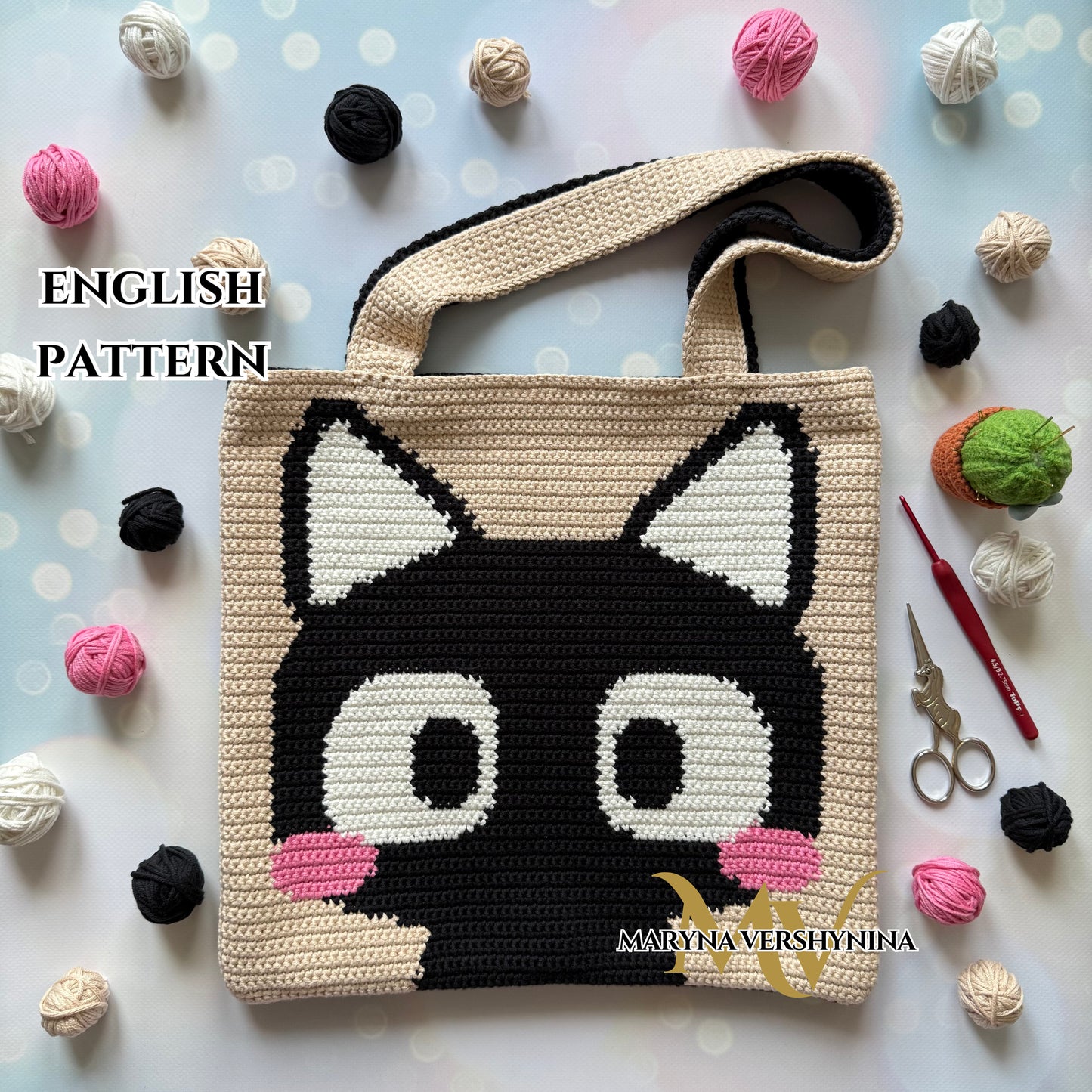 Cute black cat bag crochet pattern