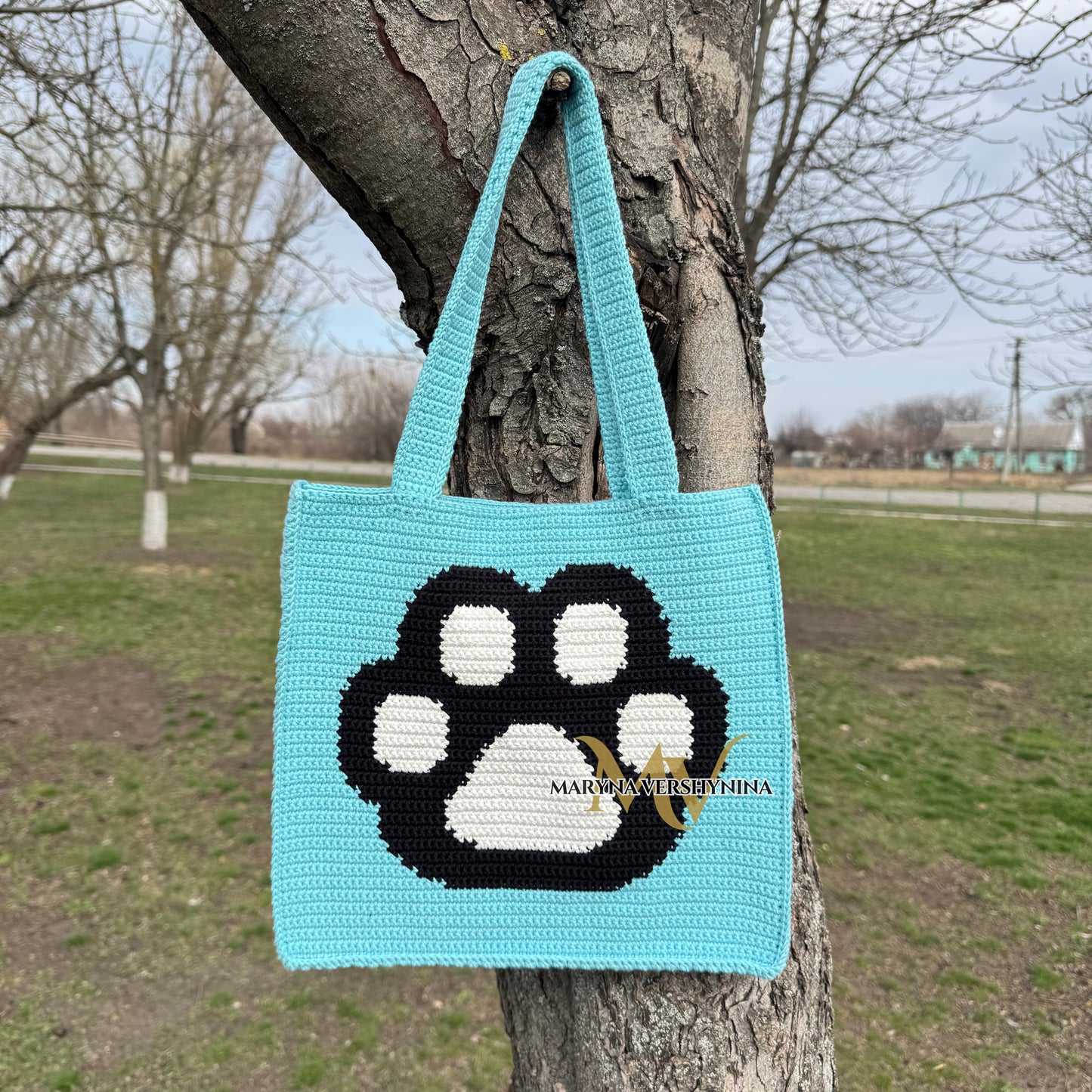Black Cat on Turquoise Bag Crochet Pattern