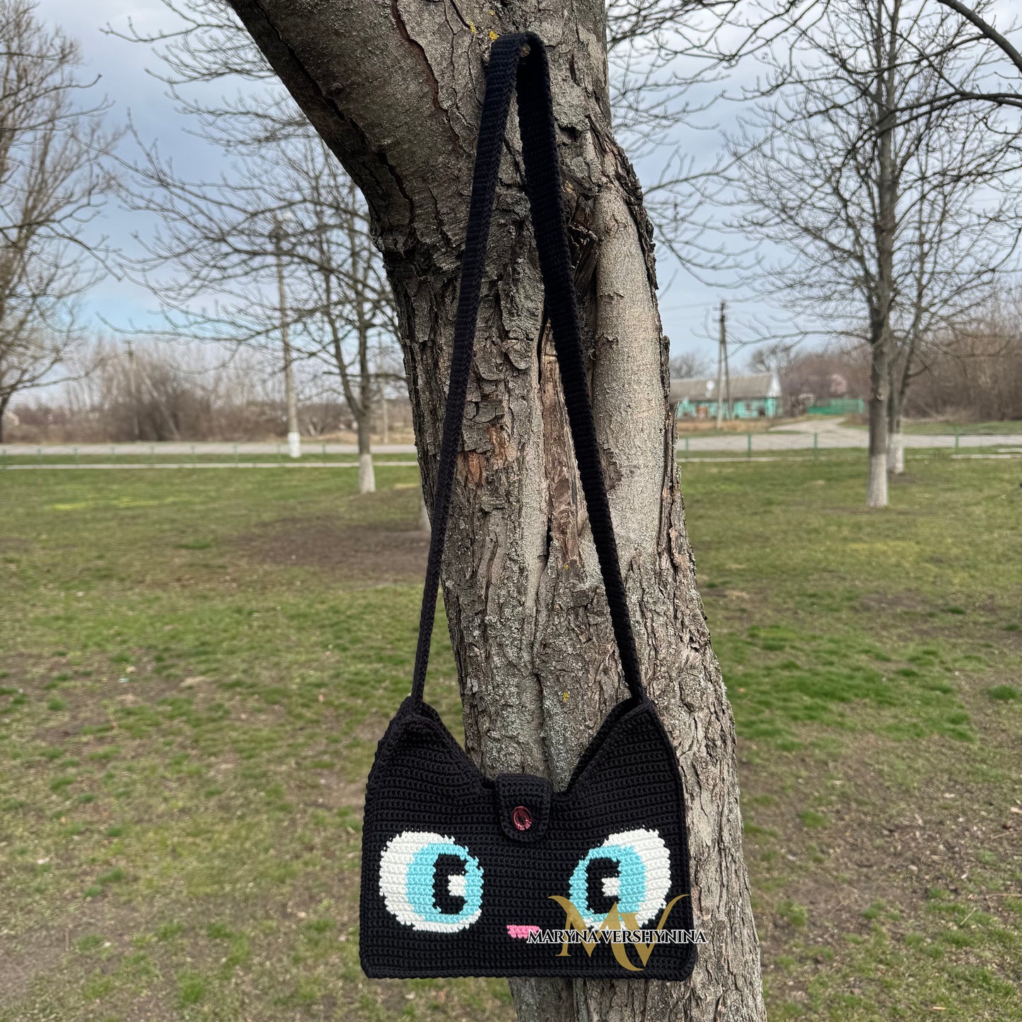 Black cat with blue eyes Bag Crochet Pattern