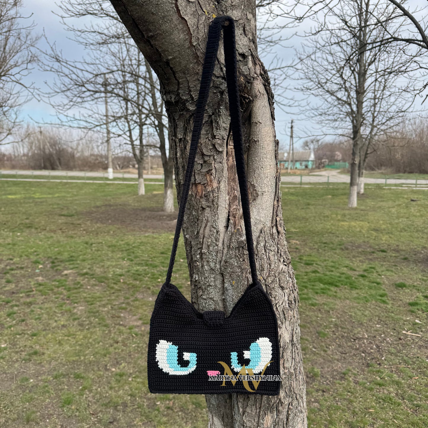Black cat with blue eyes Bag Crochet Pattern