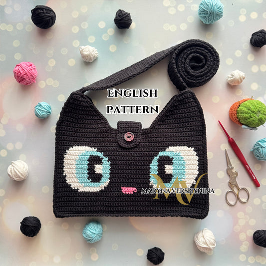 Black cat with blue eyes Bag Crochet Pattern