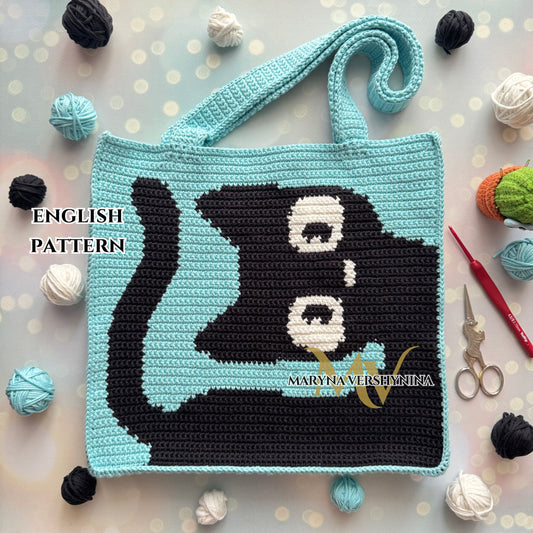 Black Cat on Turquoise Bag Crochet Pattern