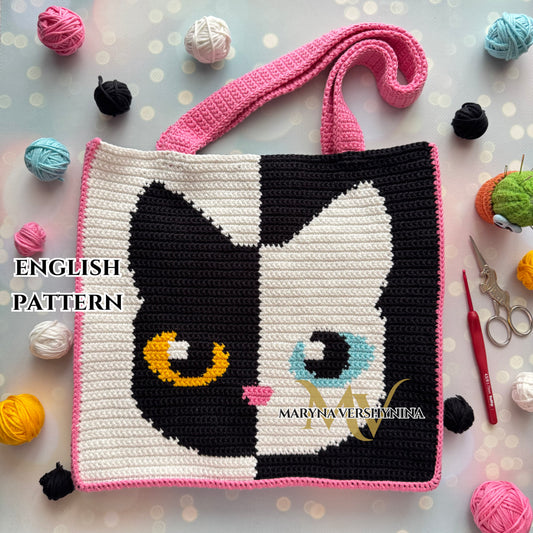 Black and white cat Bag Crochet Pattern