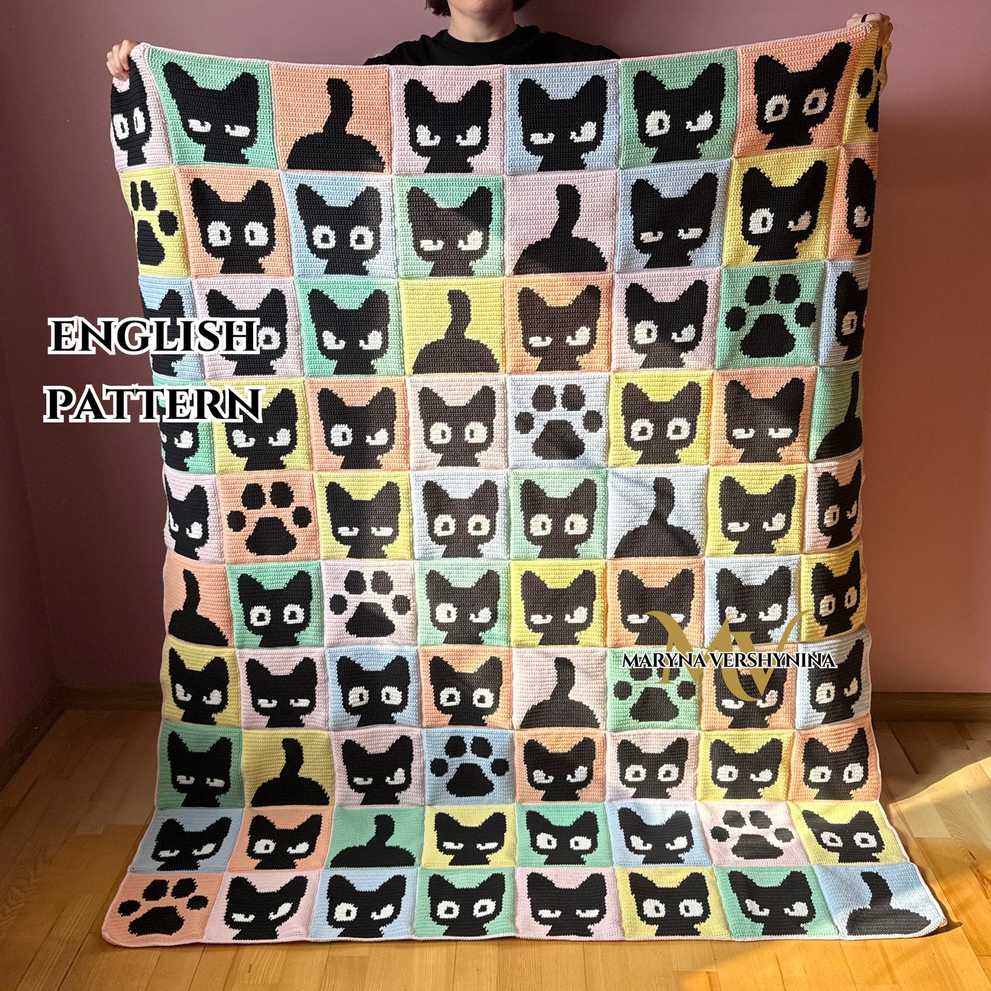 Cute black cat blanket crochet pattern