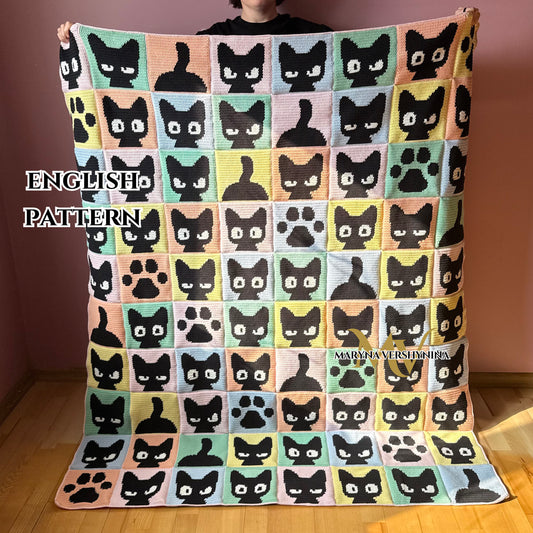Cute black cat blanket crochet pattern