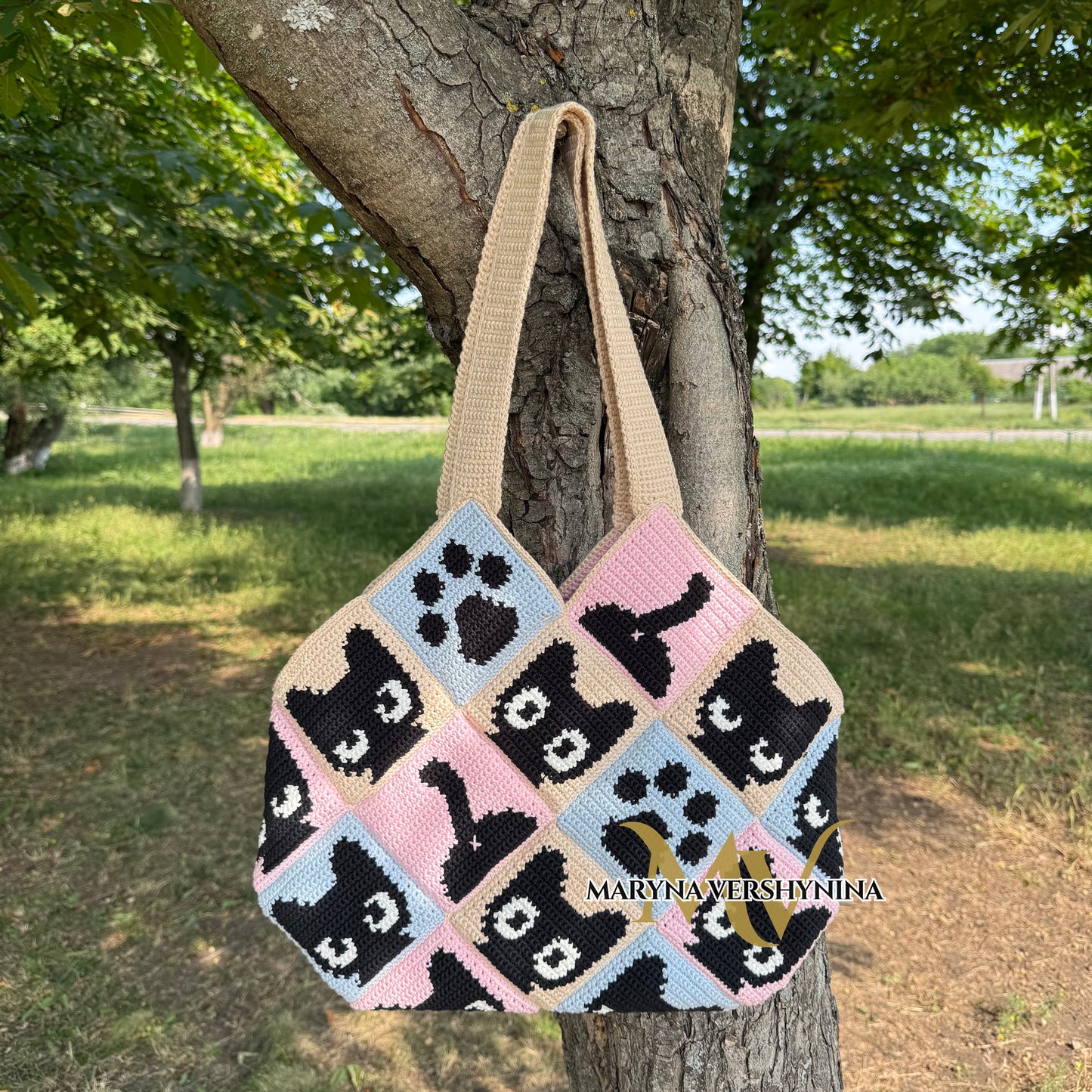 Cat squares tote bag crochet pattern