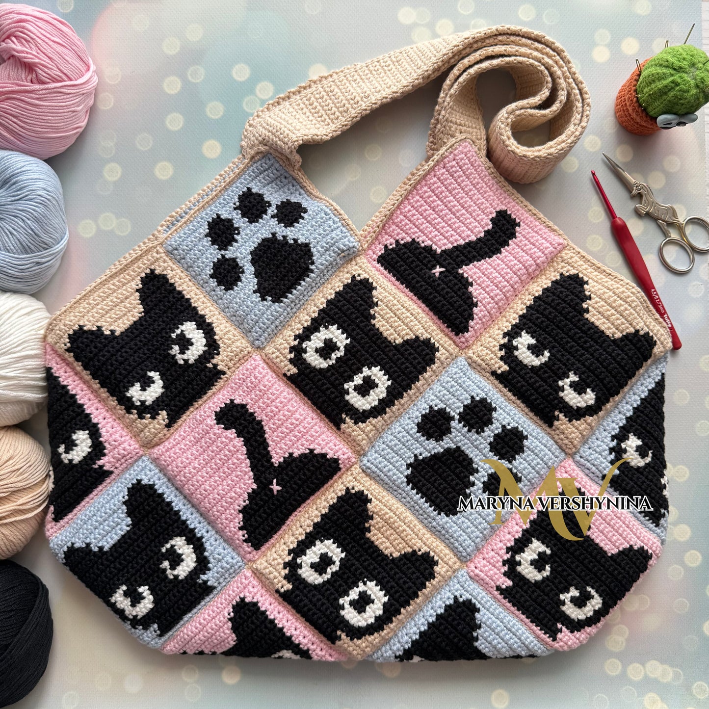 Cat squares tote bag crochet pattern