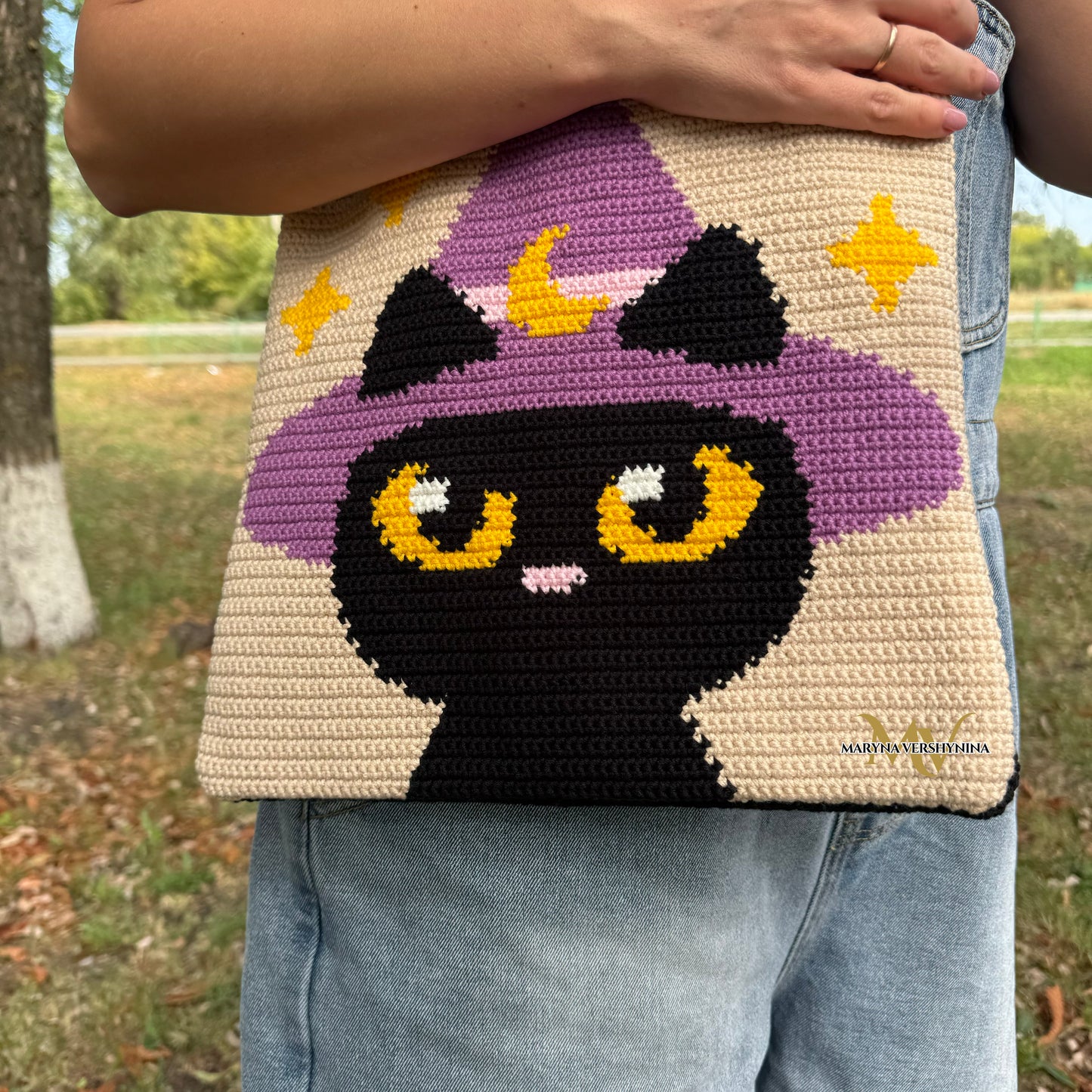 Halloween black cat bag Crochet Pattern