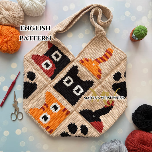 Cute cats, butts and paws bag crochet pattern