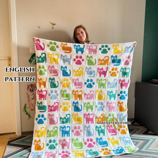 Cats and Paws Blanket crochet pattern