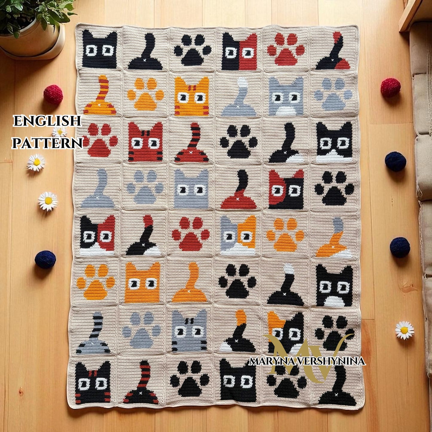 Cute cat blanket crochet pattern